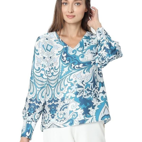 VERO MODA Printed V Neck Long Sleeves Regular Top