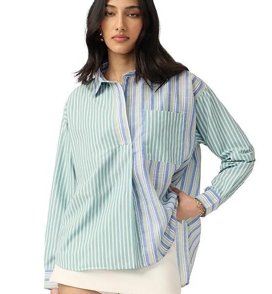 The Souled Store Stripe Shirt: Siesta Women and Girls Long Sleeves Collared Neck Button Front Cotton Blend Boyfriend Shirts