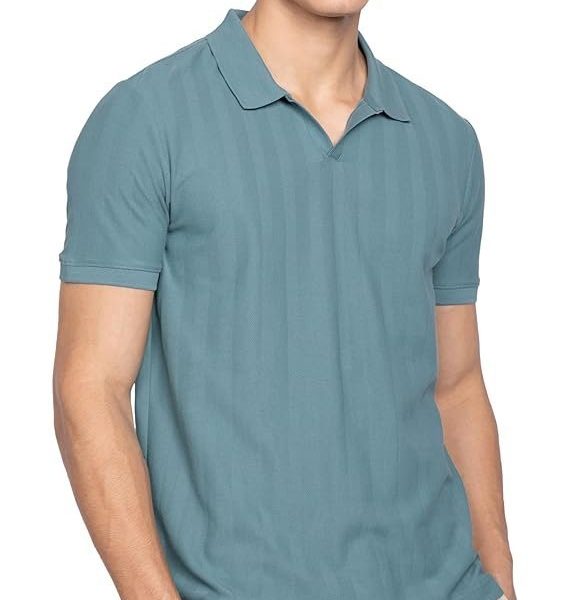 DAMENSCH Men's Statement Textured Regular Fit Polo T-Shirts | Premium Cotton, Herringbone Texture, Johnny Collar