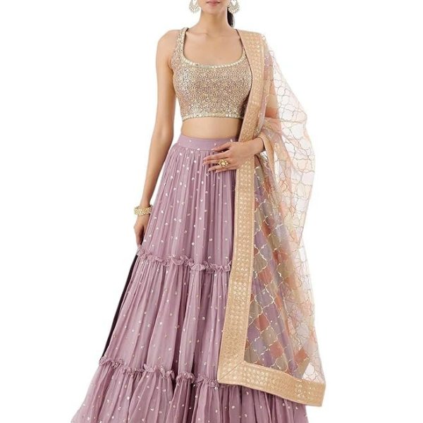 Zeel Clothing Women's Zari Sequins Embroidered Georgette Lehenga Choli With Dupatta