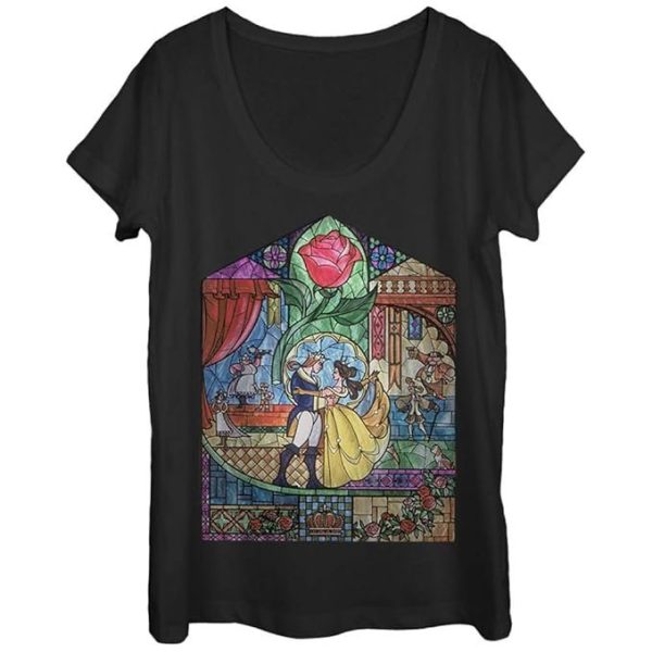 Fifth Sun Beauty and The Beast Women's Stained Glass Scoop Neck T-Shirt
