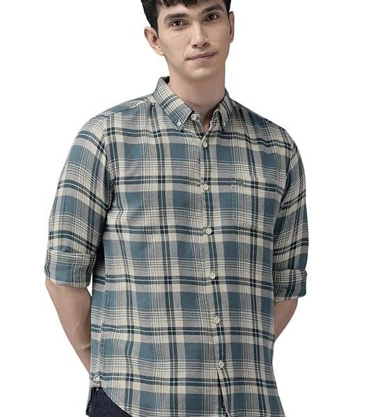 THE BEAR HOUSE Men's Checked Slim Fit Flannel Casual Shirt | Blue & White | TBH-BASTA-BL