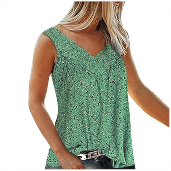 Women Sleeveless Stylish Latest Printed V-Neck Top Regular Fit T-Shirt