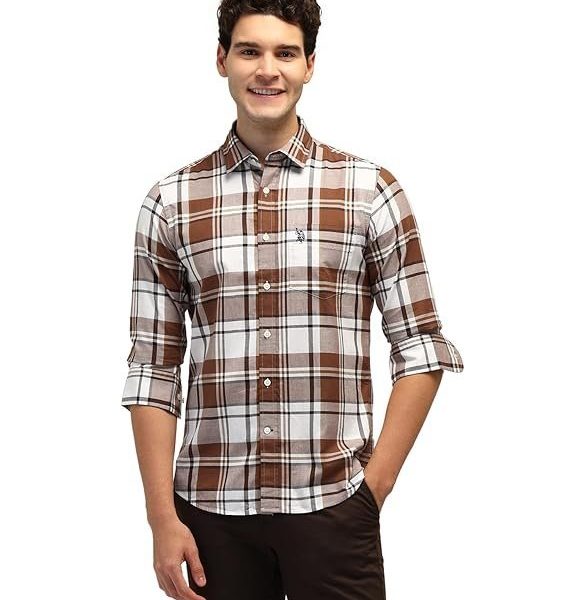 U.S. POLO ASSN. Men Cotton Checkered Tailored Fit Shirt