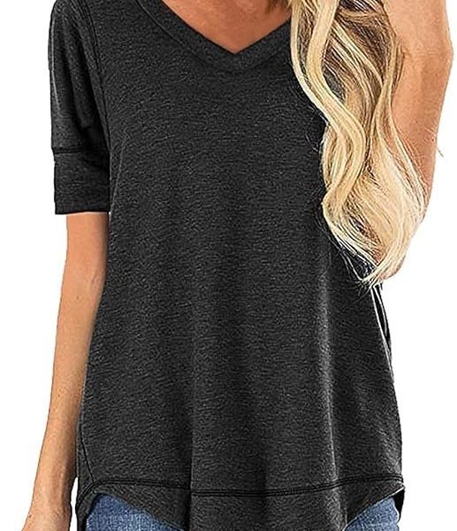 JomeDesign Summer Tops for Womens V Neck Short Sleeve T Shirts Loose Fit Side Split Tunic
