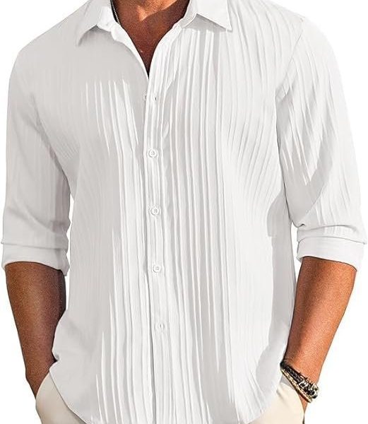 CB-COLEBROOK Men's Casual Button Down Shirts Long Sleeve Linen Shirt Fashion Textured Beach Summer Shirts